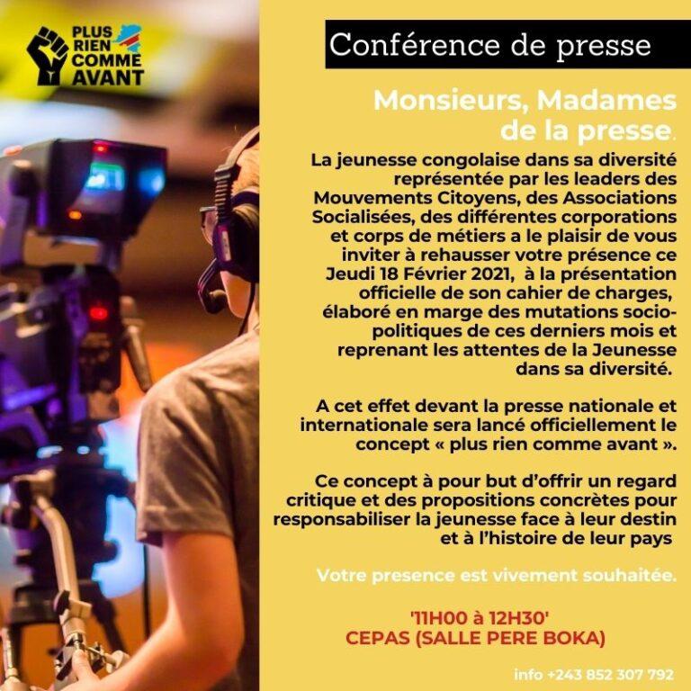 RDC: La jeunesse congolaise lance ce jeudi le concept  « plus rien comme avant »