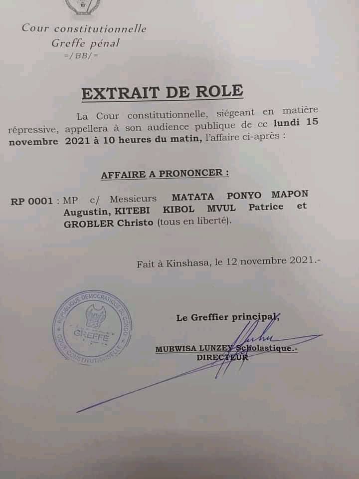 Procès Bukanga Lonzo: Matata Ponyo sera fixé ce lundi sur ses exceptions soulevées