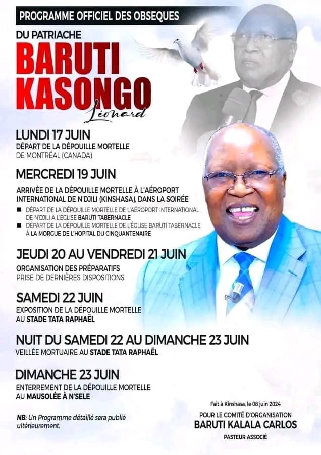 Décès Pasteur Baruti: le programme des funérailles révélé