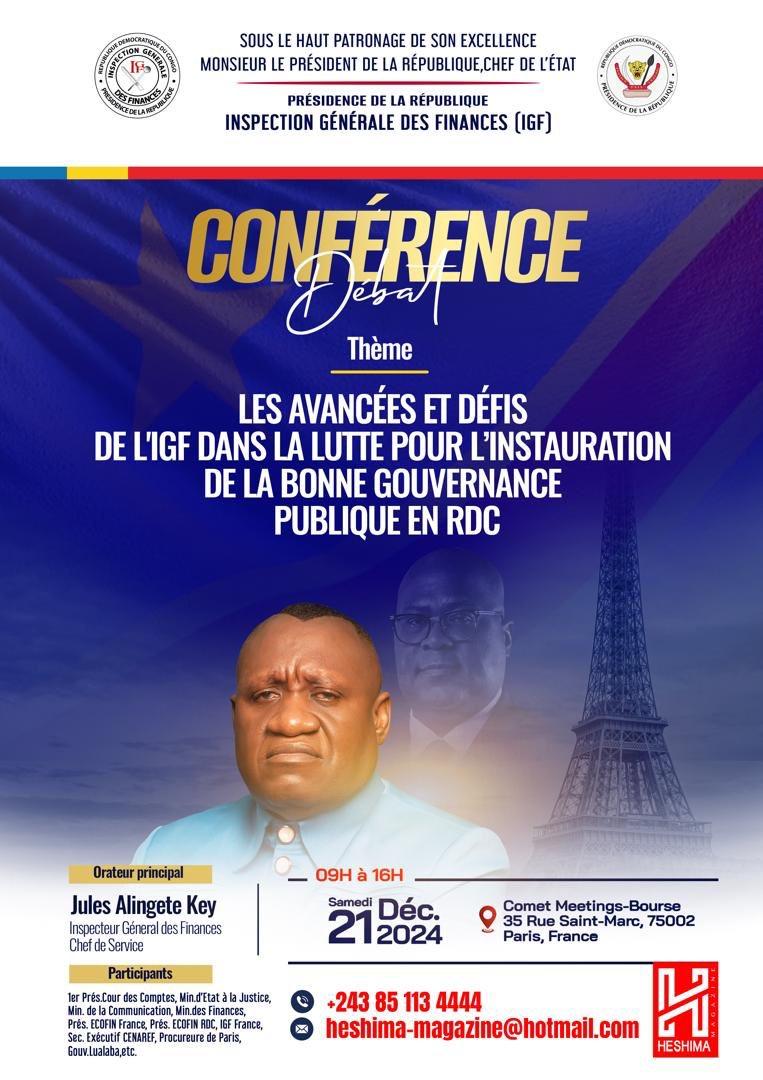 Paris: L&rsquo;IGF organise une conférence ce samedi 24 sur la lutte pour la bonne gouvernance publique en RDC